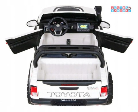 Biała Toyota Hilux na akumulator - 4x200W 24V/7Ah, ekoskóra, LED, EVA, pilot [HL850]