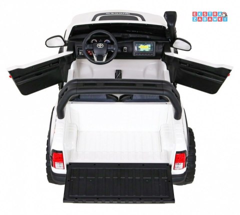 Biała Toyota Hilux na akumulator - 4x200W 24V/7Ah, ekoskóra, LED, EVA, pilot [HL850]