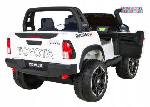 Biała Toyota Hilux na akumulator - 4x200W 24V/7Ah, ekoskóra, LED, EVA, pilot [HL850]