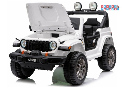 Biały Jeep Wrangler Rubicon LIFT modelu JWR555 na akumulator - 4x200W 24V/7Ah, ekoskóra, EVA, Bluetooth, pilot [JWR556]