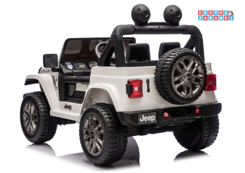 Biały Jeep Wrangler Rubicon LIFT modelu JWR555 na akumulator - 4x200W 24V/7Ah, ekoskóra, EVA, Bluetooth, pilot [JWR556]