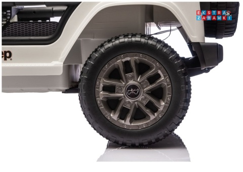 Biały Jeep Wrangler Rubicon LIFT modelu JWR555 na akumulator - 4x200W 24V/7Ah, ekoskóra, EVA, Bluetooth, pilot [JWR556]