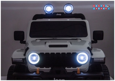 Biały Jeep Wrangler Rubicon LIFT modelu JWR555 na akumulator - 4x200W 24V/7Ah, ekoskóra, EVA, Bluetooth, pilot [JWR556]