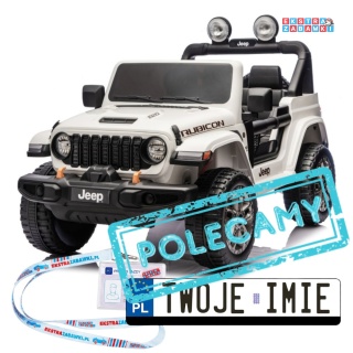 Biały Jeep Wrangler Rubicon LIFT modelu JWR555 na akumulator - 4x200W 24V/7Ah, ekoskóra, EVA, Bluetooth, pilot [JWR556]