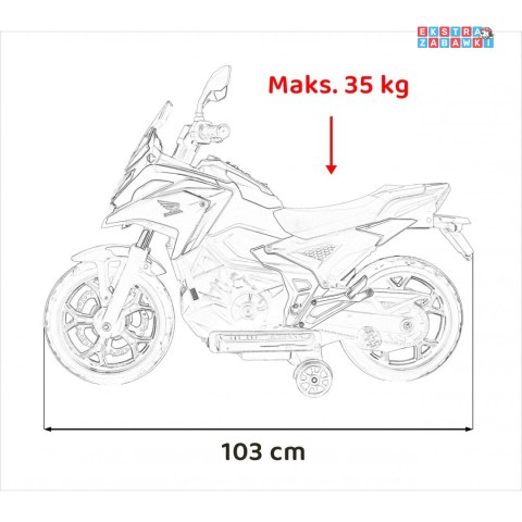 [outlet] Biały Motor Honda NC750x na akumulator - 2x35W, 12V/4.5Ah, odgłosy silnika, boczne kółka, bluetooth, MP3 - [TR2306]