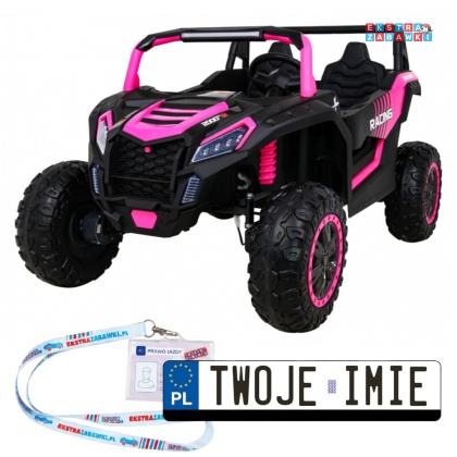 Buggy ATV Racing dwuosobowy na akumulator - różowy, 4x200W 24V/14Ah, pilot, panel muzyczny, EVA, ekoskóra [A032]