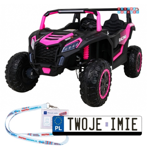 Buggy ATV Racing dwuosobowy na akumulator - różowy, 4x200W 24V/14Ah, pilot, panel muzyczny, EVA, ekoskóra [A032]