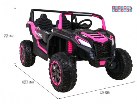 Buggy ATV Racing dwuosobowy na akumulator - różowy, 4x200W 24V/14Ah, pilot, panel muzyczny, EVA, ekoskóra [A032]