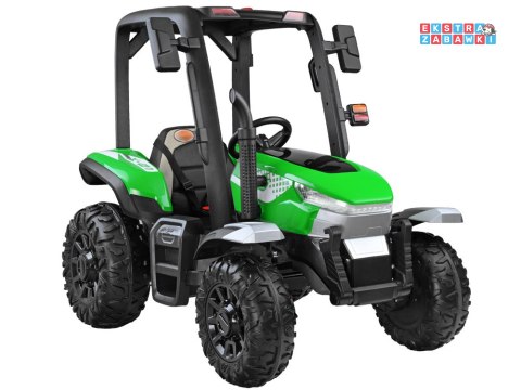 Duży traktor z przyczepą na akumulator - zielony, 4x45W 12V/14Ah, pilot, LED, ekoskóra, pasy, panel muzyczny [PA0266]