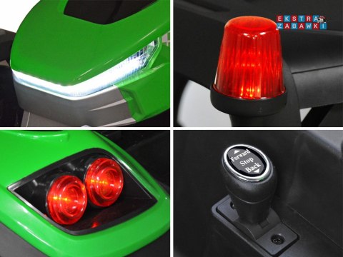 Duży traktor z przyczepą na akumulator - zielony, 4x45W 12V/14Ah, pilot, LED, ekoskóra, pasy, panel muzyczny [PA0266]