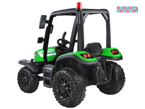 Duży traktor z przyczepą na akumulator - zielony, 4x45W 12V/14Ah, pilot, LED, ekoskóra, pasy, panel muzyczny [PA0266]