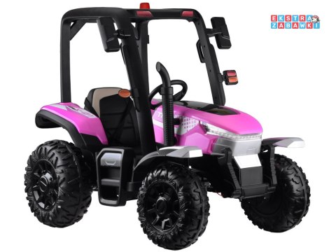 Duży traktor z przyczepą na akumulator - różowy, 4x45W 12V/14Ah, pilot, LED, ekoskóra, pasy, panel muzyczny [PA0266]