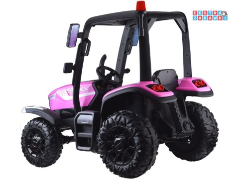 Duży traktor z przyczepą na akumulator - różowy, 4x45W 12V/14Ah, pilot, LED, ekoskóra, pasy, panel muzyczny [PA0266]