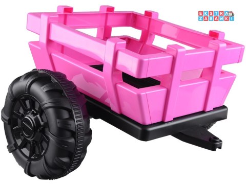 Duży traktor z przyczepą na akumulator - różowy, 4x45W 12V/14Ah, pilot, LED, ekoskóra, pasy, panel muzyczny [PA0266]