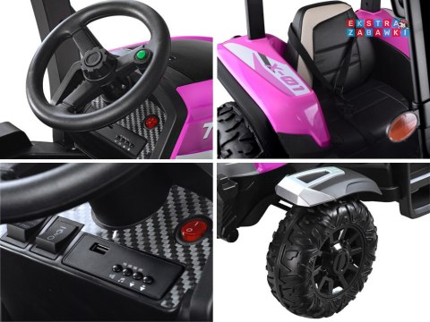 Duży traktor z przyczepą na akumulator - różowy, 4x45W 12V/14Ah, pilot, LED, ekoskóra, pasy, panel muzyczny [PA0266]