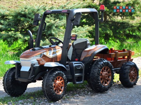 Duży traktor z przyczepą na akumulator - różowy, 4x45W 12V/14Ah, pilot, LED, ekoskóra, pasy, panel muzyczny [PA0266]