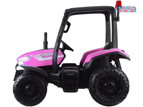 Duży traktor z przyczepą na akumulator - różowy, 4x45W 12V/14Ah, pilot, LED, ekoskóra, pasy, panel muzyczny [PA0266]