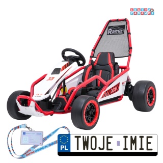 Gokart Tornado z funkcją driftu na akumulator - czerwony, 2x150W 24V/7Ah, pięciopunktowe pasy, ekoskóra [DM-108.DRIFT]