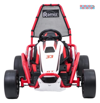 Gokart Tornado z funkcją driftu na akumulator - czerwony, 2x150W 24V/7Ah, pięciopunktowe pasy, ekoskóra [DM-108.DRIFT]