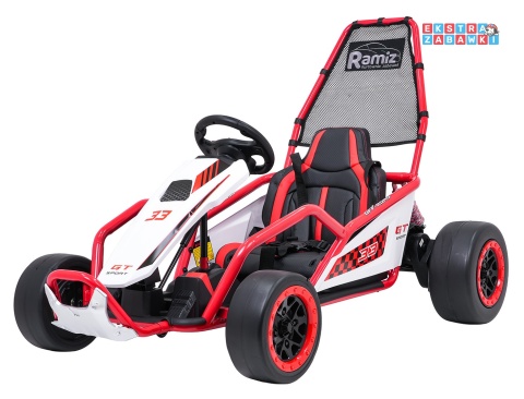 Gokart Tornado z funkcją driftu na akumulator - czerwony, 2x150W 24V/7Ah, pięciopunktowe pasy, ekoskóra [DM-108.DRIFT]