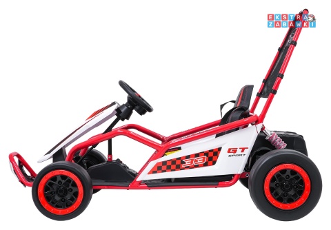 Gokart Tornado z funkcją driftu na akumulator - czerwony, 2x150W 24V/7Ah, pięciopunktowe pasy, ekoskóra [DM-108.DRIFT]