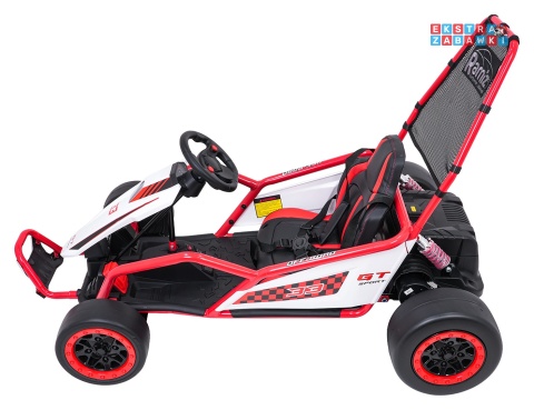 Gokart Tornado z funkcją driftu na akumulator - czerwony, 2x150W 24V/7Ah, pięciopunktowe pasy, ekoskóra [DM-108.DRIFT]