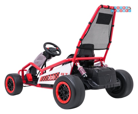 Gokart Tornado z funkcją driftu na akumulator - czerwony, 2x150W 24V/7Ah, pięciopunktowe pasy, ekoskóra [DM-108.DRIFT]