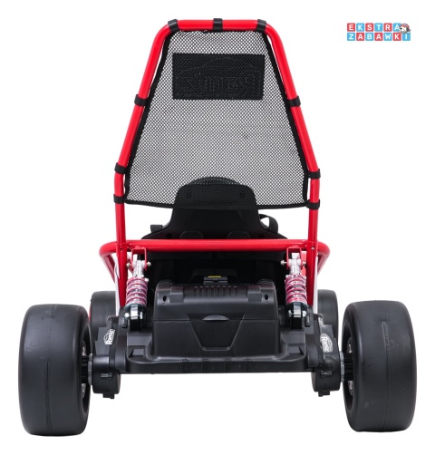 Gokart Tornado z funkcją driftu na akumulator - czerwony, 2x150W 24V/7Ah, pięciopunktowe pasy, ekoskóra [DM-108.DRIFT]