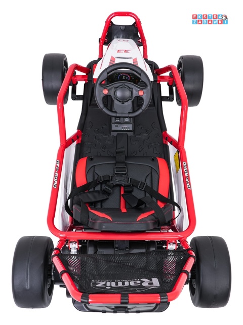 Gokart Tornado z funkcją driftu na akumulator - czerwony, 2x150W 24V/7Ah, pięciopunktowe pasy, ekoskóra [DM-108.DRIFT]