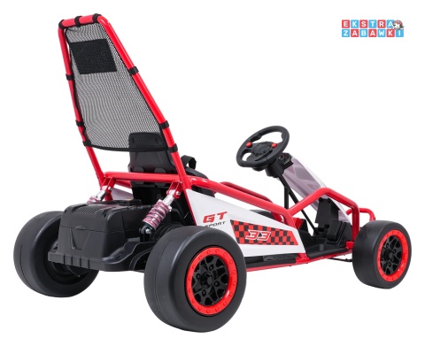 Gokart Tornado z funkcją driftu na akumulator - czerwony, 2x150W 24V/7Ah, pięciopunktowe pasy, ekoskóra [DM-108.DRIFT]