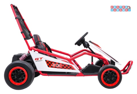 Gokart Tornado z funkcją driftu na akumulator - czerwony, 2x150W 24V/7Ah, pięciopunktowe pasy, ekoskóra [DM-108.DRIFT]