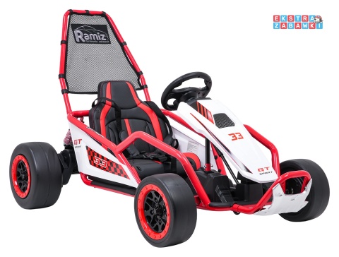 Gokart Tornado z funkcją driftu na akumulator - czerwony, 2x150W 24V/7Ah, pięciopunktowe pasy, ekoskóra [DM-108.DRIFT]