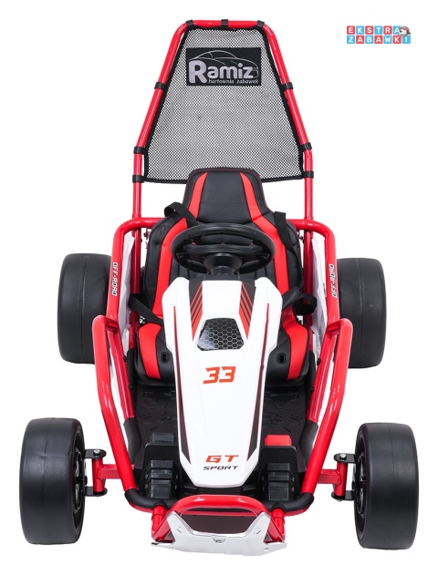 Gokart Tornado z funkcją driftu na akumulator - czerwony, 2x150W 24V/7Ah, pięciopunktowe pasy, ekoskóra [DM-108.DRIFT]