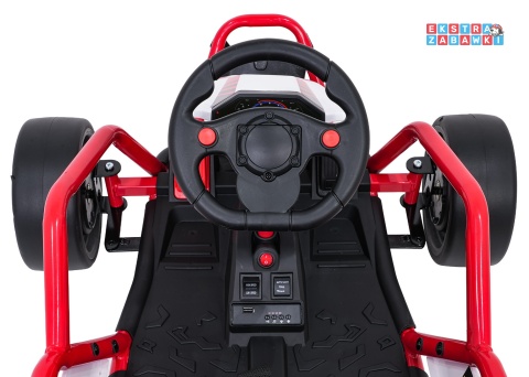 Gokart Tornado z funkcją driftu na akumulator - czerwony, 2x150W 24V/7Ah, pięciopunktowe pasy, ekoskóra [DM-108.DRIFT]