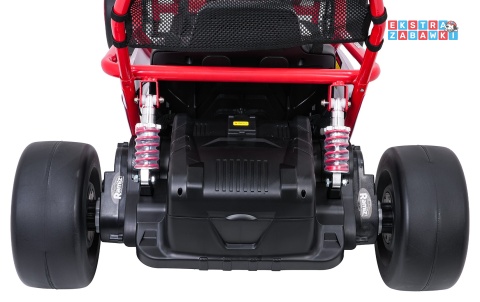 Gokart Tornado z funkcją driftu na akumulator - czerwony, 2x150W 24V/7Ah, pięciopunktowe pasy, ekoskóra [DM-108.DRIFT]