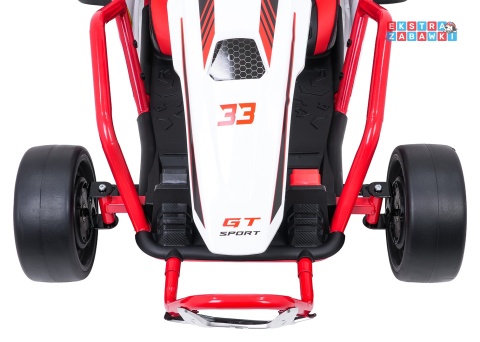 Gokart Tornado z funkcją driftu na akumulator - czerwony, 2x150W 24V/7Ah, pięciopunktowe pasy, ekoskóra [DM-108.DRIFT]
