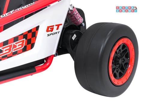 Gokart Tornado z funkcją driftu na akumulator - czerwony, 2x150W 24V/7Ah, pięciopunktowe pasy, ekoskóra [DM-108.DRIFT]