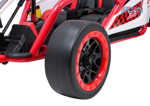 Gokart Tornado z funkcją driftu na akumulator - czerwony, 2x150W 24V/7Ah, pięciopunktowe pasy, ekoskóra [DM-108.DRIFT]