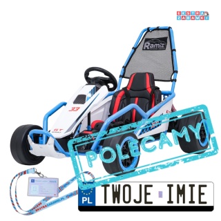 Gokart Tornado z funkcją driftu na akumulator - niebieski, 2x150W 24V/7Ah, pięciopunktowe pasy, ekoskóra [DM-108.DRIFT]