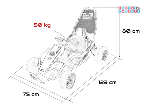 Gokart Tornado z funkcją driftu na akumulator - niebieski, 2x150W 24V/7Ah, pięciopunktowe pasy, ekoskóra [DM-108.DRIFT]