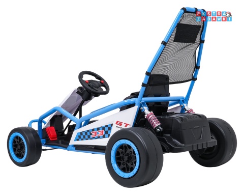 Gokart Tornado z funkcją driftu na akumulator - niebieski, 2x150W 24V/7Ah, pięciopunktowe pasy, ekoskóra [DM-108.DRIFT]