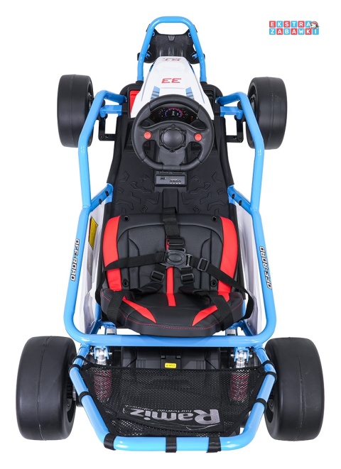 Gokart Tornado z funkcją driftu na akumulator - niebieski, 2x150W 24V/7Ah, pięciopunktowe pasy, ekoskóra [DM-108.DRIFT]