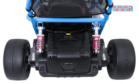 Gokart Tornado z funkcją driftu na akumulator - niebieski, 2x150W 24V/7Ah, pięciopunktowe pasy, ekoskóra [DM-108.DRIFT]