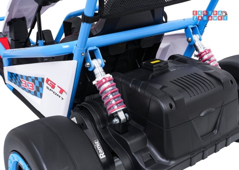 Gokart Tornado z funkcją driftu na akumulator - niebieski, 2x150W 24V/7Ah, pięciopunktowe pasy, ekoskóra [DM-108.DRIFT]