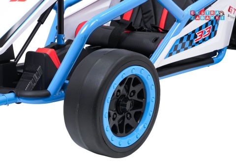 Gokart Tornado z funkcją driftu na akumulator - niebieski, 2x150W 24V/7Ah, pięciopunktowe pasy, ekoskóra [DM-108.DRIFT]