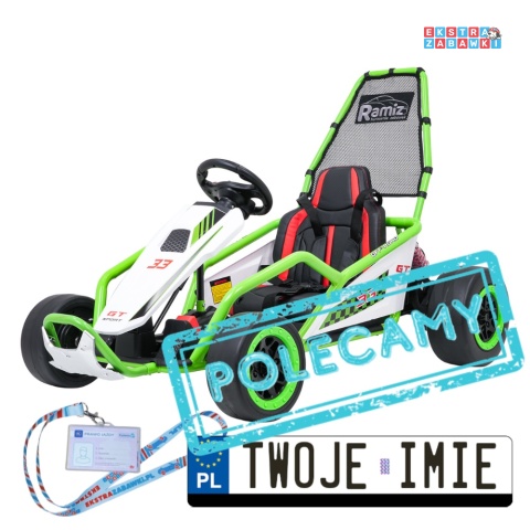 Gokart Tornado z funkcją driftu na akumulator - zielony, 2x150W 24V/7Ah, pięciopunktowe pasy, ekoskóra [DM-108.DRIFT]