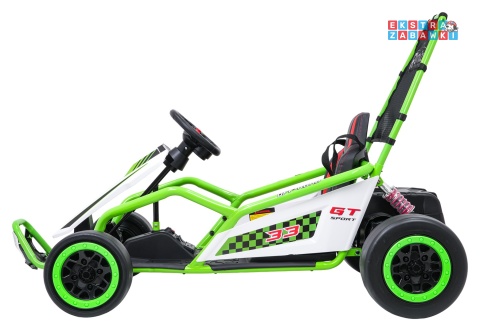Gokart Tornado z funkcją driftu na akumulator - zielony, 2x150W 24V/7Ah, pięciopunktowe pasy, ekoskóra [DM-108.DRIFT]