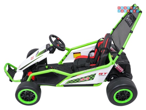 Gokart Tornado z funkcją driftu na akumulator - zielony, 2x150W 24V/7Ah, pięciopunktowe pasy, ekoskóra [DM-108.DRIFT]