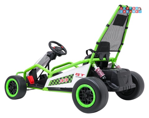Gokart Tornado z funkcją driftu na akumulator - zielony, 2x150W 24V/7Ah, pięciopunktowe pasy, ekoskóra [DM-108.DRIFT]