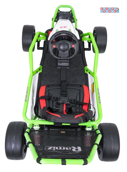 Gokart Tornado z funkcją driftu na akumulator - zielony, 2x150W 24V/7Ah, pięciopunktowe pasy, ekoskóra [DM-108.DRIFT]
